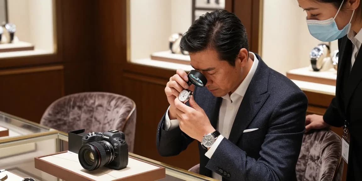 Explore stunning clone watches in a luxurious setting with a watch enthusiast examining a high-end timepiece.