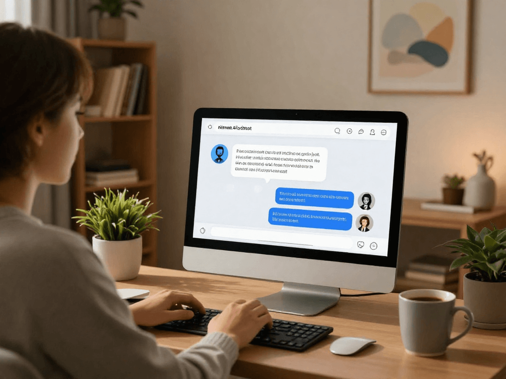 Engaging ai porn chat interaction in a cozy home setting with personalized virtual assistant.