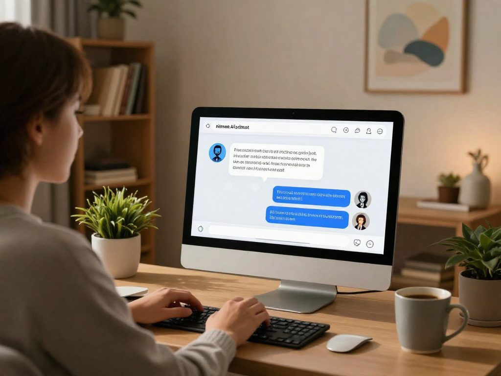 Engaging ai porn chat interaction in a cozy home setting with personalized virtual assistant.
