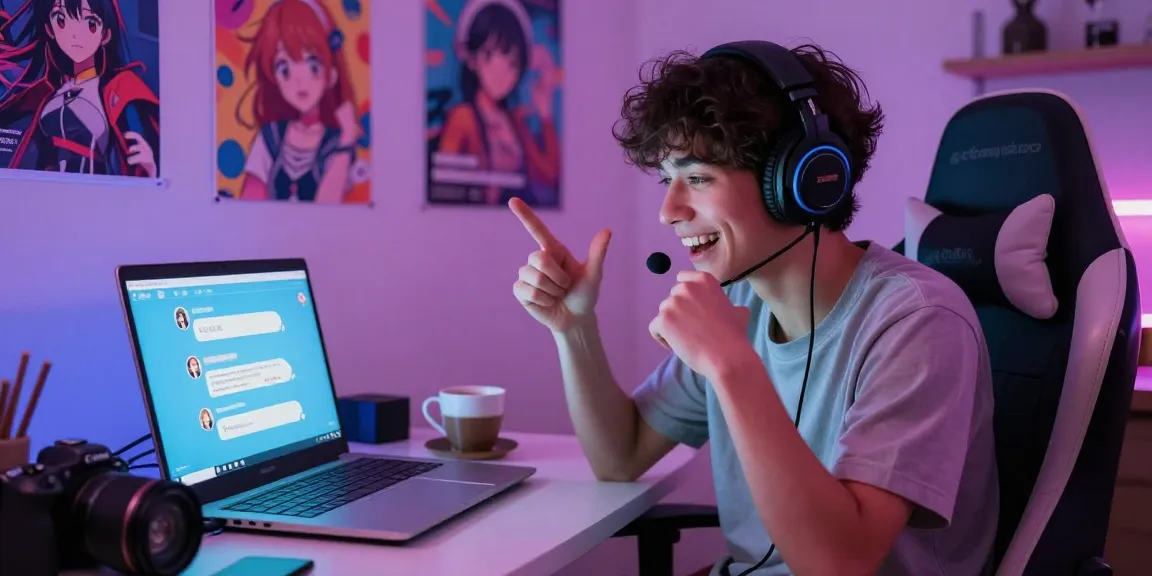 Interactive ecchi AI chat session in cozy gaming space.