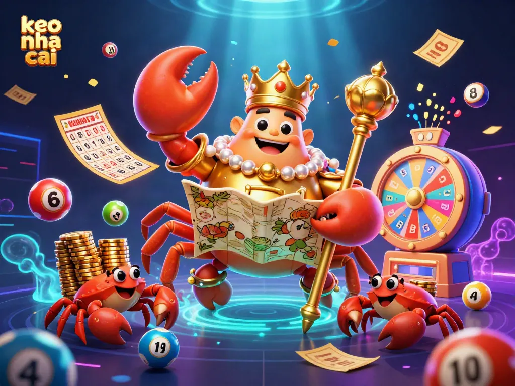Engage with keo nha cai by exploring a vibrant 3D casino-themed scene filled with colorful gambling elements.