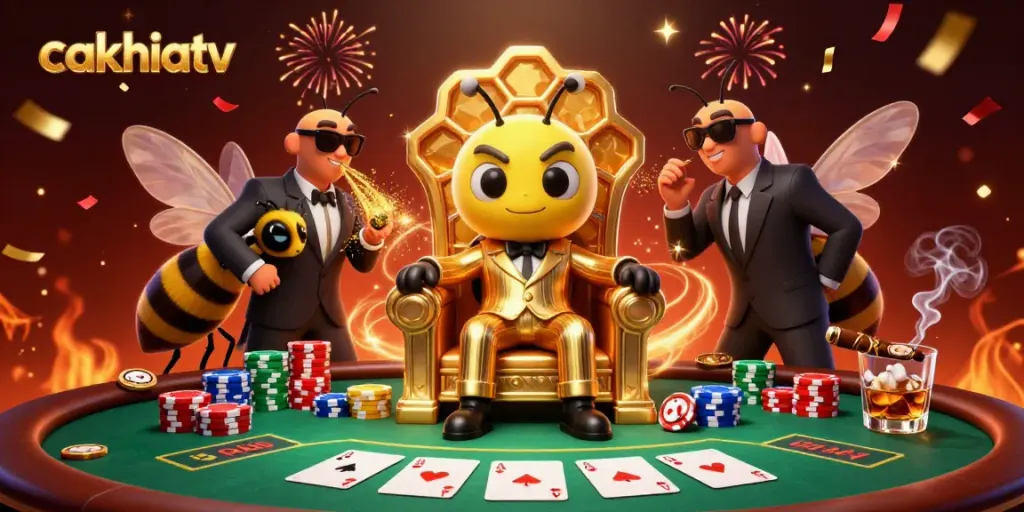 Cakhiatv provides a lively gambling scene featuring colorful poker elements and animated characters.