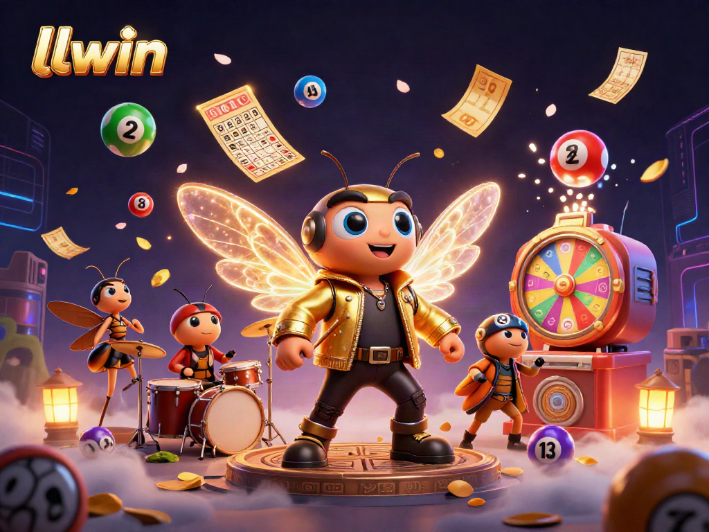 Experience thrilling jackpots with llwin's vibrant 3D casino illustration featuring rock star characters.
